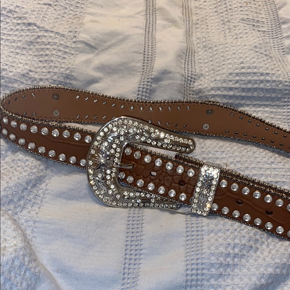Brown Rhinestone Embellished Belt